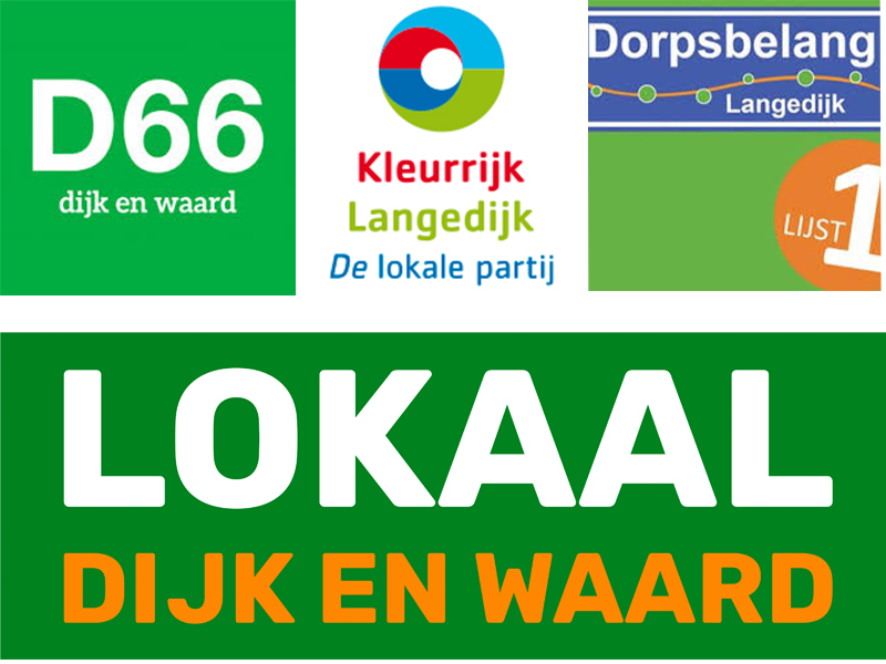 Dorpsbelang Langedijk, Kleurrijk Langedijk en Hart voor Langedijk/D66 gaan samen verder onder de naam Lokaal Dijk en Waard